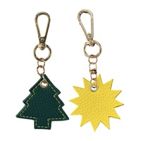 Nouveau porte-clés de Noël en cuir véritable, breloque personnalisée pour voiture, téléphone, sac, pendentif en cuir de vachette, logo personnalisé disponible en gros