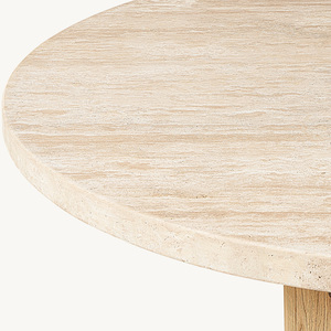 Table à manger ronde en <span class=keywords><strong>bois</strong></span> massif de style américain personnalisée Rhoohill, table à manger moderne de luxe avec plateau en travertin - Product Image 3