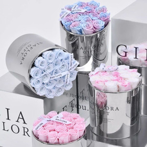 luxury Round flower rose gift box cardboard silver boxes for flowers packaging