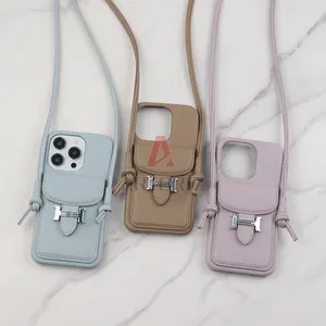 Venta al por mayor funda de teléfono con cartera collar cordón funda de teléfono para iPhone 15 14 13 12 pro Max funda de teléfono con correa