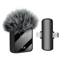 Microphone cravate sans fil à condensateur F15-2Mic avec lumières LED, omnidirectionnel, en métal, pour téléphone portable, avec suppression du bruit en direct
