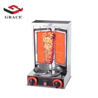 GRACE Grill gyroscopique automatique en acier inoxydable avec 2 brûleurs, rôtissoire verticale pour usage commercial, mini machine à shawarma/doner kebab