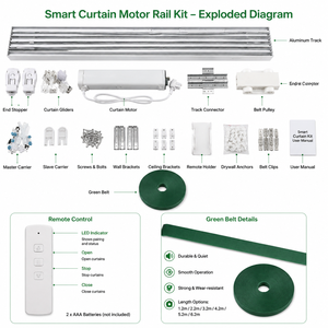 Kit de rail de rideau intelligent connectable Tuya WiFi DIY, moteur de rideau électrique modulaire compatible avec Alexa et Google - Product Image 6