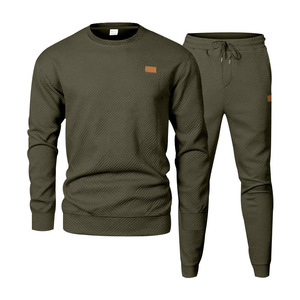 Traje deportivo y de ocio para hombres europeos y americanos Suéter de Jacquard de cuello redondo LOGOTIPO personalizado de dos piezas - Product Image 4