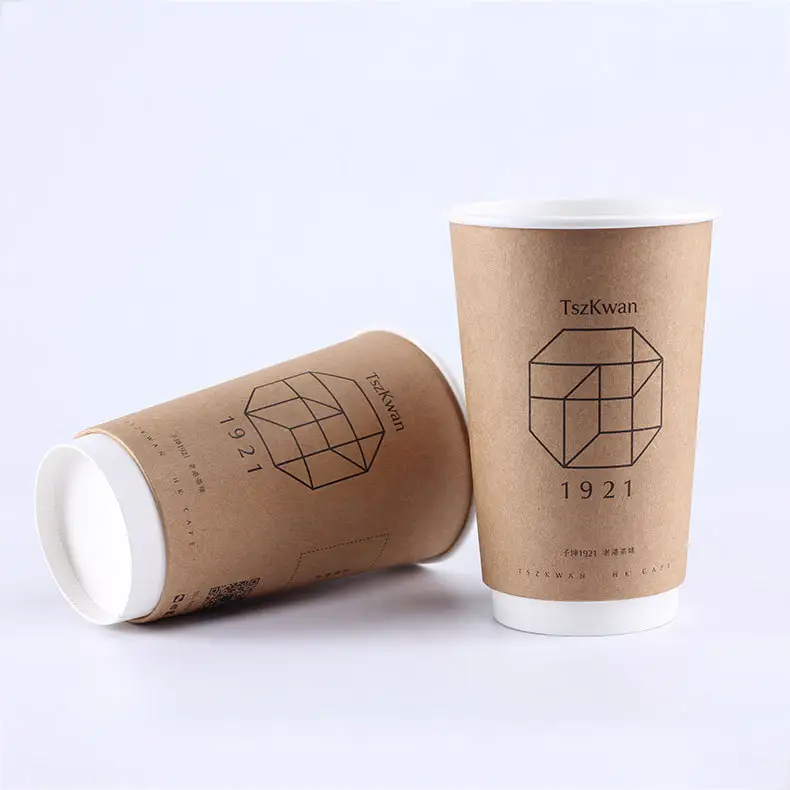 Café en papier à double paroi biodégradable à emporter en gros avec logo de couverture imprimé personnalisé