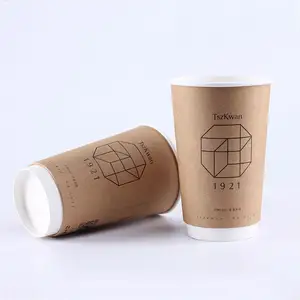 Dapat Terurai Grosir Takeaway Kopi Kertas Dinding Ganda untuk Cup dengan Logo Penutup Cetak Khusus