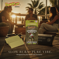 Honeypuff Guarana Wraps King Size, sans tabac, sans nicotine, feuilles à rouler, 4 par sachet, infusées d'énergie naturelle