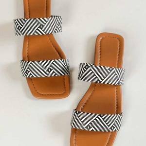 Sandales plates tissées à carreaux pour femmes, légères et confortables, antidérapantes, respirantes, chaussures décontractées - Product Image 2