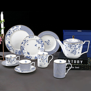 Blue and White Flower Decal Porcelain Chinese <b>Tea</b> Pot Set With Cups Afternoon Time Ceramic Coffee and <b>Tea</b> Sets With Gift <b>Box</b> - Product Image 1