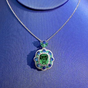 S925 joyería de plata 9*11mm simulación verde turmalina colgante collar Europa y América - Product Image 4