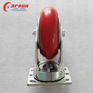 Schwerlast 6 Zoll Industrierollen Gusseisenkern Polyurethan-Räder Stahl-Schwenkrollen Rote Eisenabdeckplatte Rollen OEM <span class=keywords><strong>1</strong></span> Jahr - Product Image 3