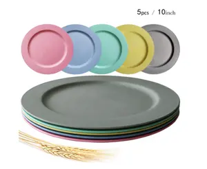 Platos de plástico de paja de trigo multicolor, calidad superior, para exterior, fruta, camping y picnic