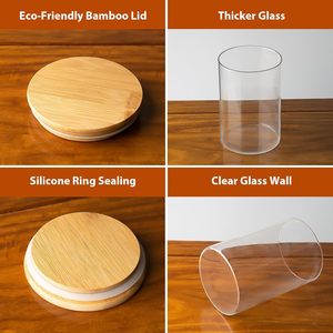 Frascos de Vidrio de 450 ml (15 oz) para Almacenamiento, Recipientes Redondos Herméticos para Despensa, Frascos de Vidrio con Tapa de Bambú - Product Image 5