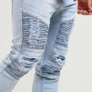 Hombres BIKER JEANS luz azul roto lavado tobillo elástico JEAN - Product Image 4