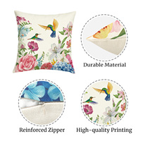Lot de 4 Housses de Coussin Florales Printemps-Été, Motifs Fleurs de Jardin, Colibris, Lys et Hortensias, Style Ferme