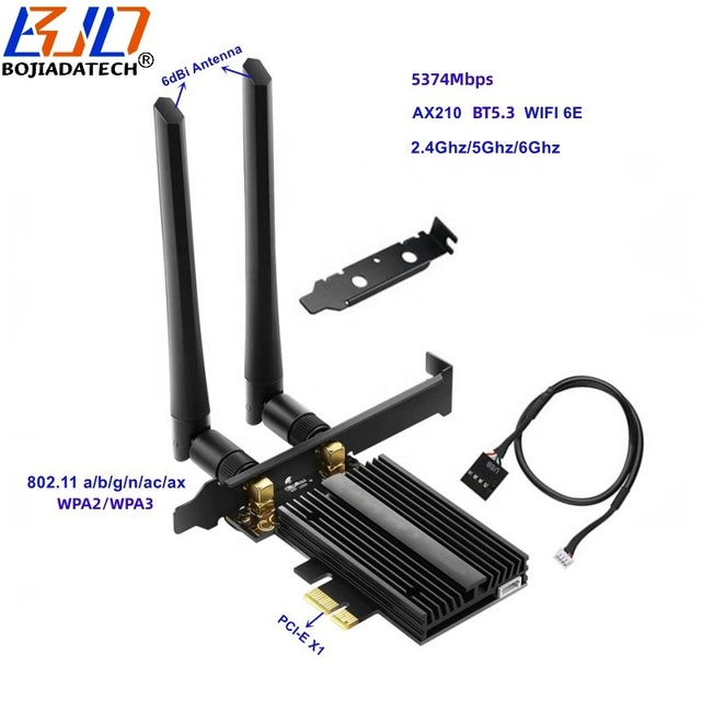 5374Mbps Wifi Adapter PCI-E 1X Wireless Network Card AX210 2.4Ghz 5Ghz 6GHz 802.11ax 802.11ac MU-MIMO BT 5.3 WIFI-6E