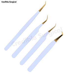 Juego de 4 pinzas de acero inoxidable blanco de calidad superior con logotipo personalizado, pinzas para extensiones de pestañas con agarre de diamante, herramienta de belleza - Product Image 6