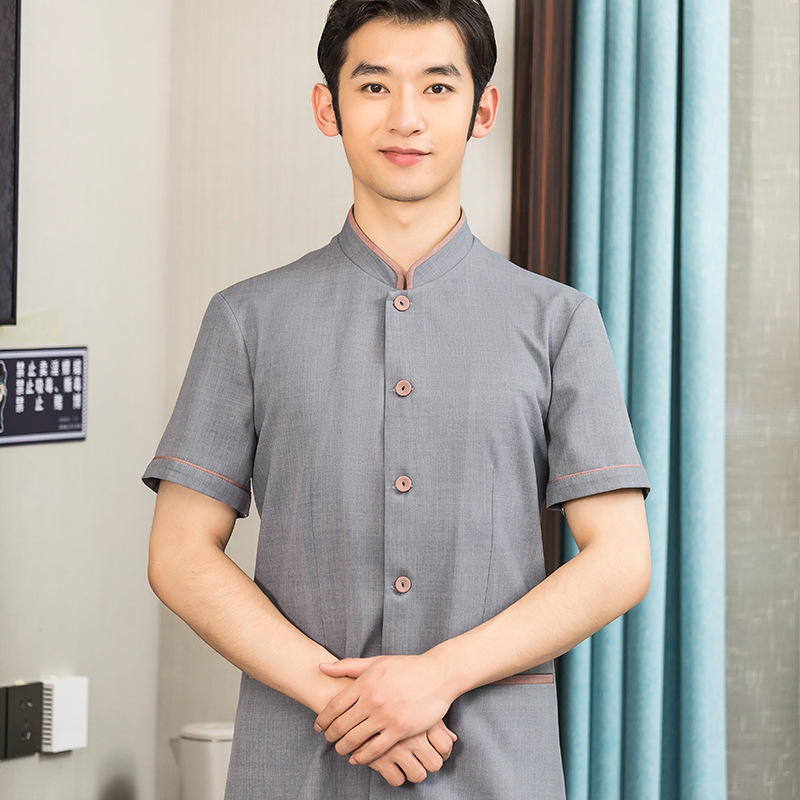 Gray men's [lapel cleaning] short sleeve