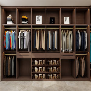 CBMmart MDF Holzmaserung Luxus Kleider schrank für zeitgenössische Innenräume mit hängenden Schienen und Schubladen - Product Image 1