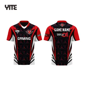 Nuovo design all over stampato esports jersey custom esports shirt poliestere nero rosso e-sports wear