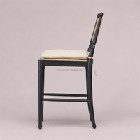 Tabouret de comptoir moderne en frêne noir teinté, style antique, avec coussin et dossier en corde de papier doux, pour la maison