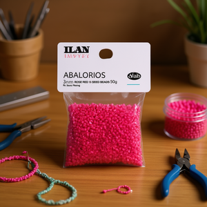 Perline Abalorios da 3 mm, colore rosso rosa, 50 g, per la creazione di gioielli - Product Image 3