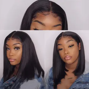 13x4 Front Lace Peruvian Short Bob Human Hair Wigs Silk Smooth Straight 100% Human Hair Short Bob Wigs For Black Women