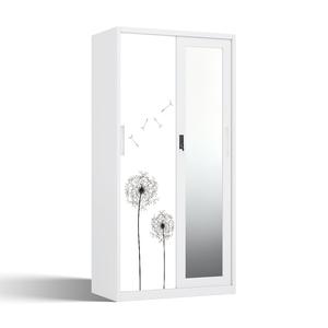 Armoire coulissante en acier avec miroir et motif 900 mm pour rangement de chambre - Product Image 2