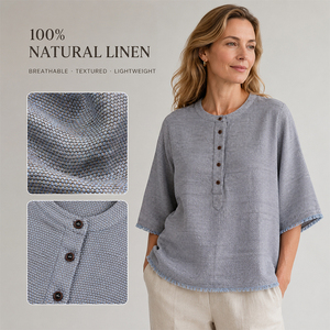 T-shirt à manches courtes 100 % lin pour femme, respirant, avec logo personnalisé, haut décontracté d'été léger et doux de qualité supérieure - Product Image 3