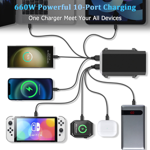 660W 10포트 USB 충전 스테이션 QC3.0 PD3.0 140W 고속 충전기 데스크 파워 허브 (노트북, 이어폰, 카메라용) - Product Image 5