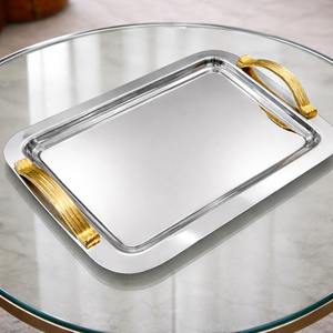 Plateau de service en acier inoxydable de qualité supérieure, plateau en acier argenté pour hôtel de luxe, plateau de service antique - Product Image 2