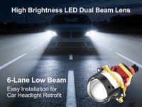 VAHID Lentille de projecteur LED à double faisceau haute luminosité 6 voies, faisceau bas et faisceau haut, installation facile pour la rénovation des phares de voiture