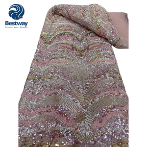 Bestway noir broderie dentelle tissu perles avec paillettes <span class=keywords><strong>afrique</strong></span> dentelle brodé maille dentelle tissu pour la fête - Product Image 2