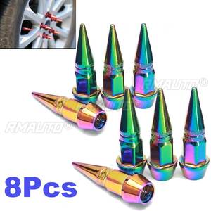 8 pièces de capuchons de valve à tige longue colorés en métal anti-poussière pour voiture, vélo, moto et accessoires automobiles - Product Image 1