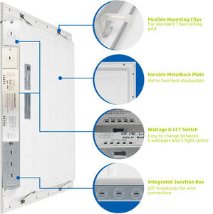 1x4 2x2 2x4 LED Panel plano Luz Caída de techo 3000K 4000K 5000K Panel de luz seleccionable 30W 40W 50W Opciones Luces de panel LED - Product Image 2