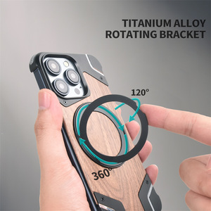 Custodia magnetica in metallo senza telaio in vero legno per <span class=keywords><strong>iPhone</strong></span> 17 16 15 14 <span class=keywords><strong>13</strong></span> <span class=keywords><strong>Pro</strong></span> Max / <span class=keywords><strong>Pro</strong></span> <span class=keywords><strong>Cover</strong></span> 360 integrato supporto rotante - Product Image 2