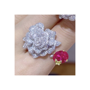 LAVINA Bague de luxe en argent sterling 925 coupe rayonnante simulée rubis cubique zircon pavé fleur cocktail unisexe pour l'exportation - Product Image 1