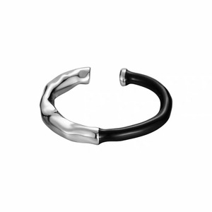 Black Glaze Texture Lava <b>Ring</b> S925 Sterling Silver Women's Fashion Minimalist <b>Open</b> Design Everyday Wear - Product Image 5