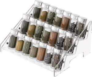 Organizador de especias transparente acrílico clásico tallado de 3 niveles, estante de almacenamiento de condimentos para cocina, <span class=keywords><strong>despensa</strong></span>, encimera, armarios de armario - Product Image 1