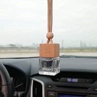 Diffuseur d'huiles essentielles en verre transparent vide de 8 ml, ornement de voiture carré, flacon de parfum d'aromathérapie, pendentif en bois