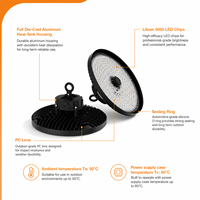 Luminaria LED UFO High Bay de Fábrica, IP65 IK08, 5000K, CCT Único, 200 lm por W, Lente de PC Liteon 5050, Garantía de 7 Años, 120W 150W 200W
