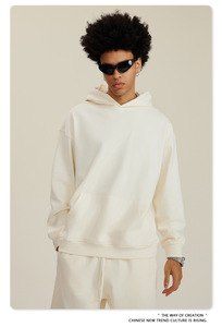Sweat-shirt à capuche surdimensionné pour homme, broderie personnalisée, couleur unie, coton French Terry, décontracté, automne - Product Image 3