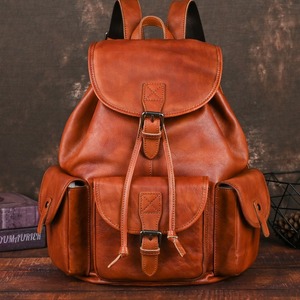 Retro Top-Grain Cowhide <b>Backpack</b> Coffee Brown Unisex Casual Travel Bag Durable Vegetable Tanned <b>Leather</b> - Product Image 1