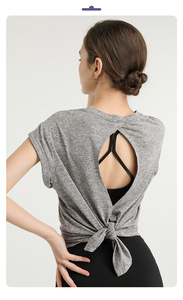 Haut de yoga pour femme à dos ouvert et à nouer, col rond, coupe ample, séchage rapide, respirant, pour l'entraînement et le Pilates, multi-usages, vente en gros - Product Image 4