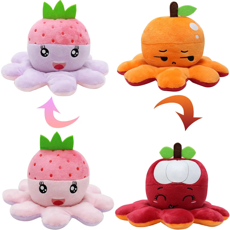 20 cm 새로운 디자인 가역 과일 플러시 장난감 2 양면 문어 인형 Plushie 인형 Juguetes 드 pulpo 드 doble cara