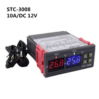 Thermostat numérique STC-3008 DC 12V avec deux sorties relais, avec sonde double pour refroidissement et chauffage, câble de 1 m