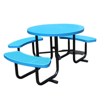 Mesa de pícnic redonda comercial de metal para discapacitados al aire libre con Banco, muebles de jardín, patio de recreo exterior, mesa de comedor de acero