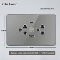 Grande prise murale en verre tactile durable avec USB Type-C à charge rapide, 15A, norme américaine 220V, 2 prises, 1 interrupteur, IP20, facile à installer