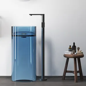 Moderno Design classico Freestanding lavabo da bagno trasparente lavabo in resina di cristallo blu trasparente per uso alberghiero