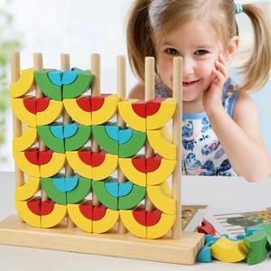 Bloques de Construcción Circulares de Madera Educativos, Juguetes de Anillos Circulares 3D, Juego Geométrico - Product Image 3